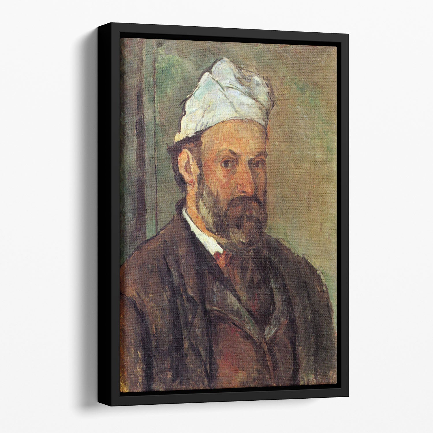 Self-portrait with a white turban by Cezanne Floating Framed Canvas - Canvas Art Rocks - 1