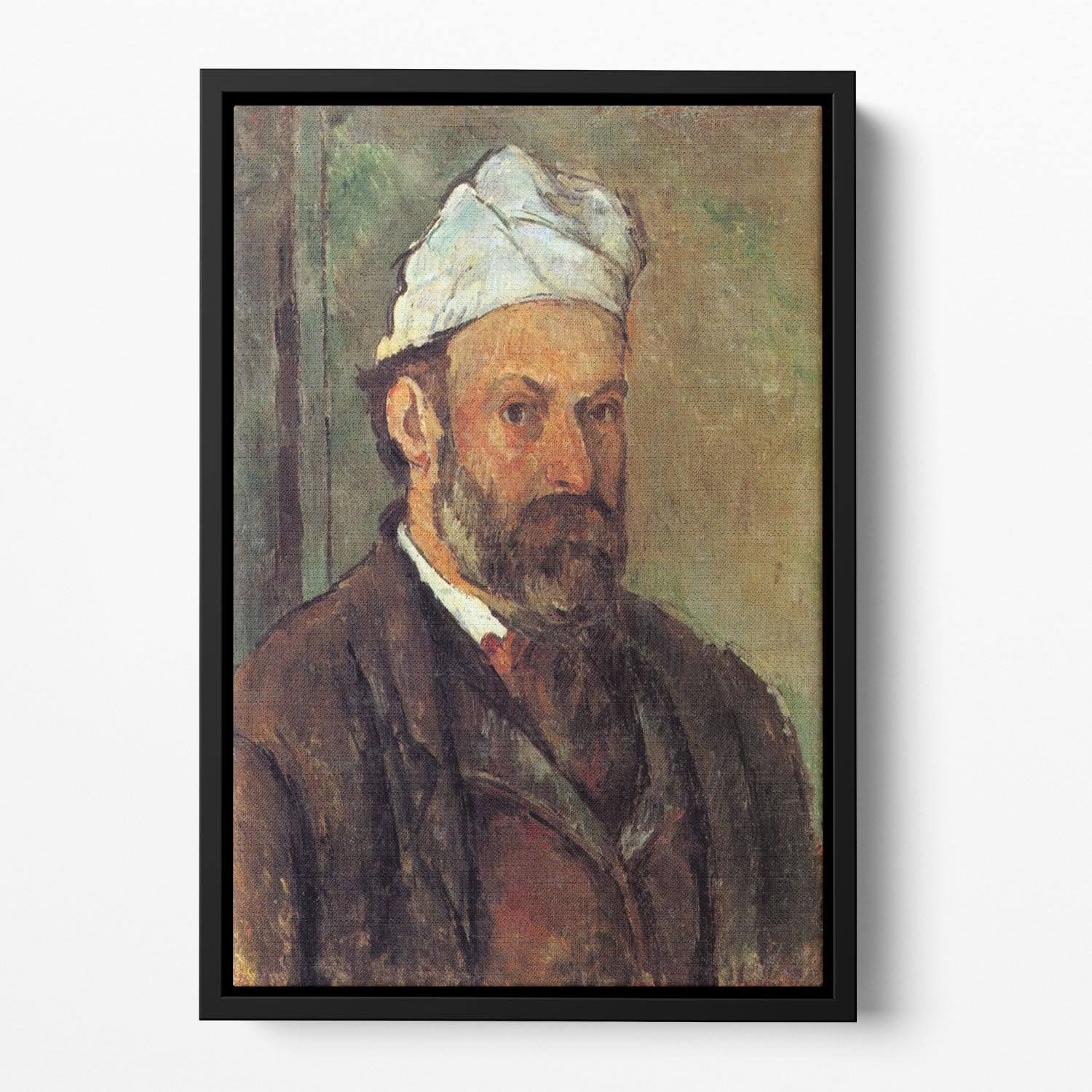 Self-portrait with a white turban by Cezanne Floating Framed Canvas - Canvas Art Rocks - 2