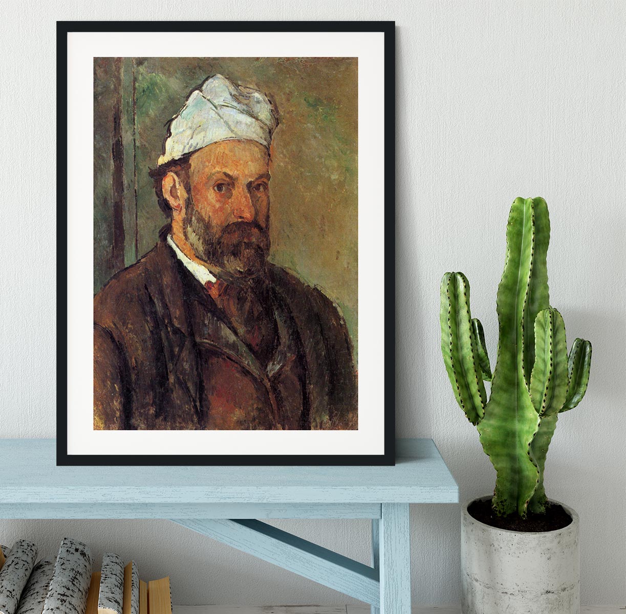 Self-portrait with a white turban by Cezanne Framed Print - Canvas Art Rocks - 1