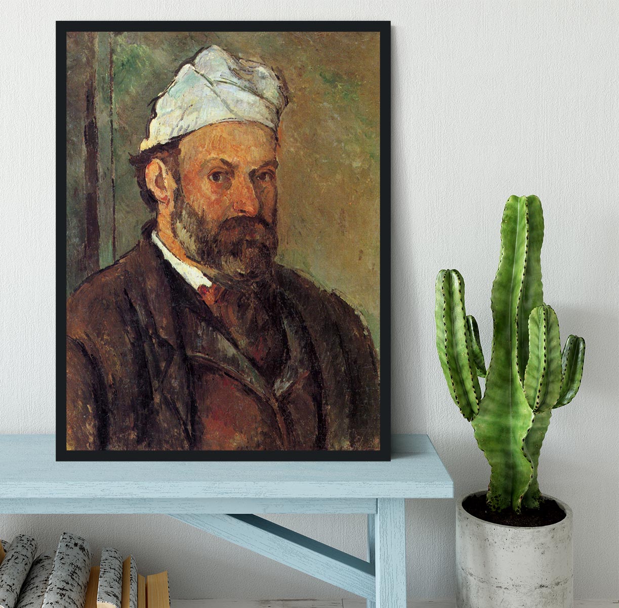 Self-portrait with a white turban by Cezanne Framed Print - Canvas Art Rocks - 2