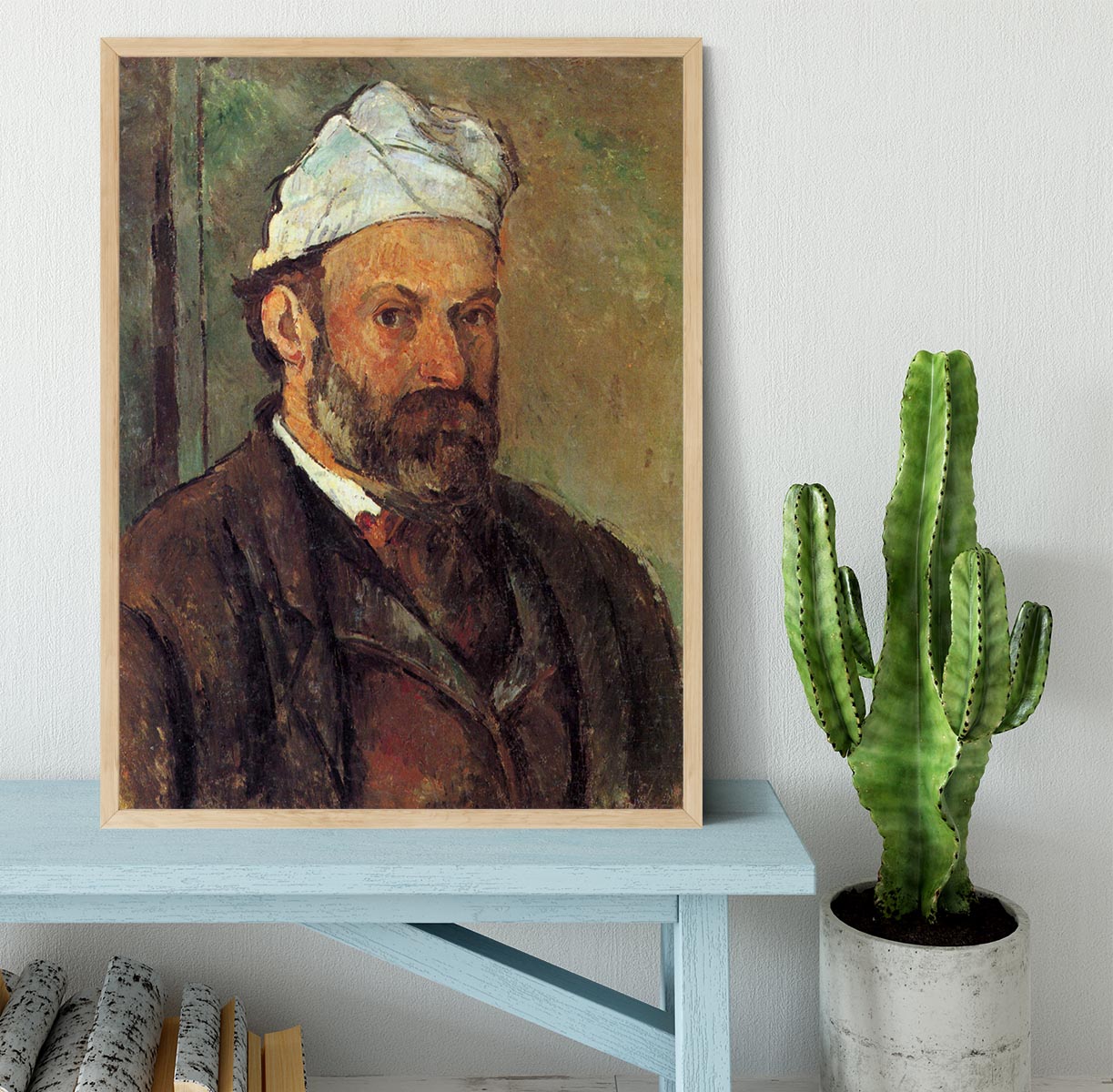 Self-portrait with a white turban by Cezanne Framed Print - Canvas Art Rocks - 4