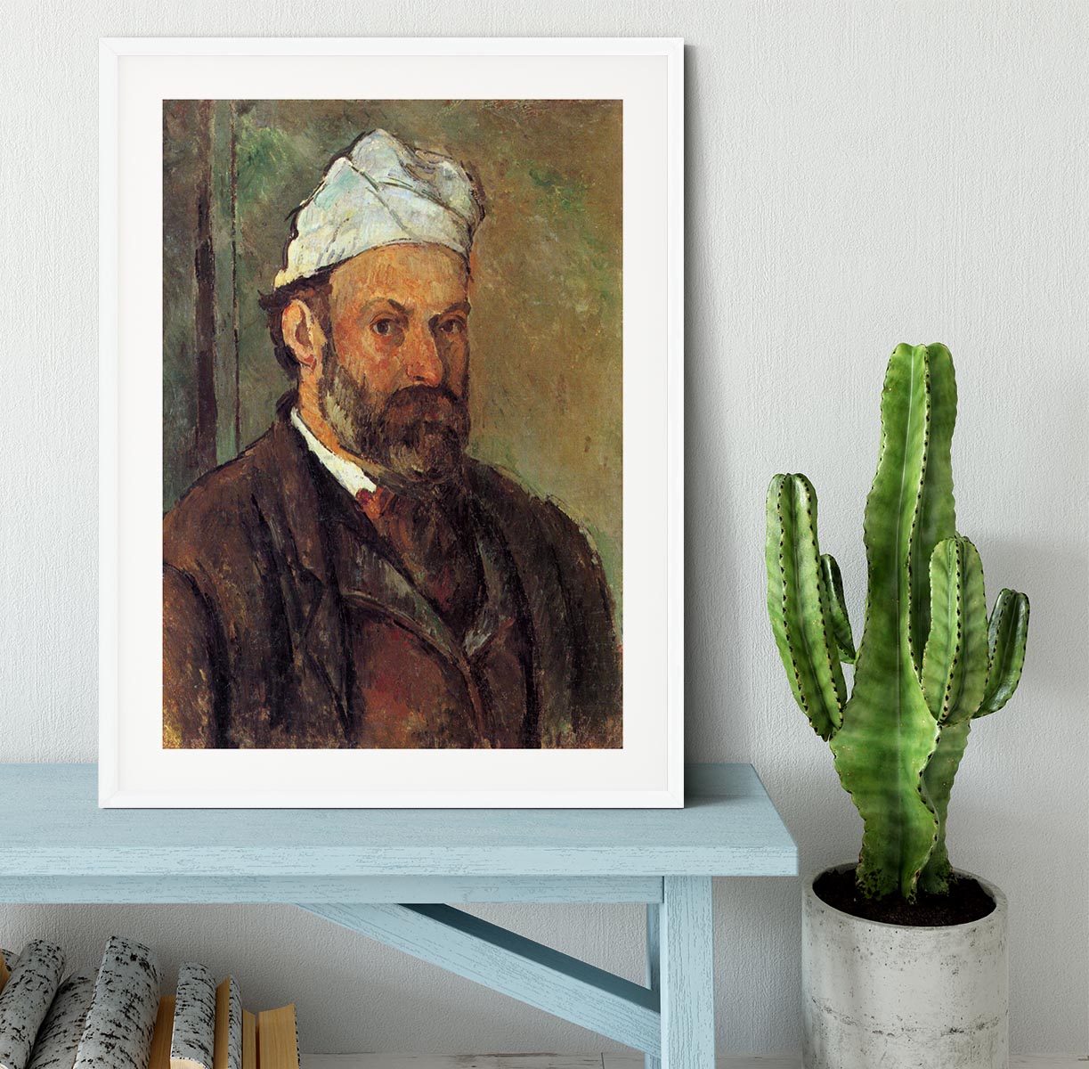 Self-portrait with a white turban by Cezanne Framed Print - Canvas Art Rocks - 5