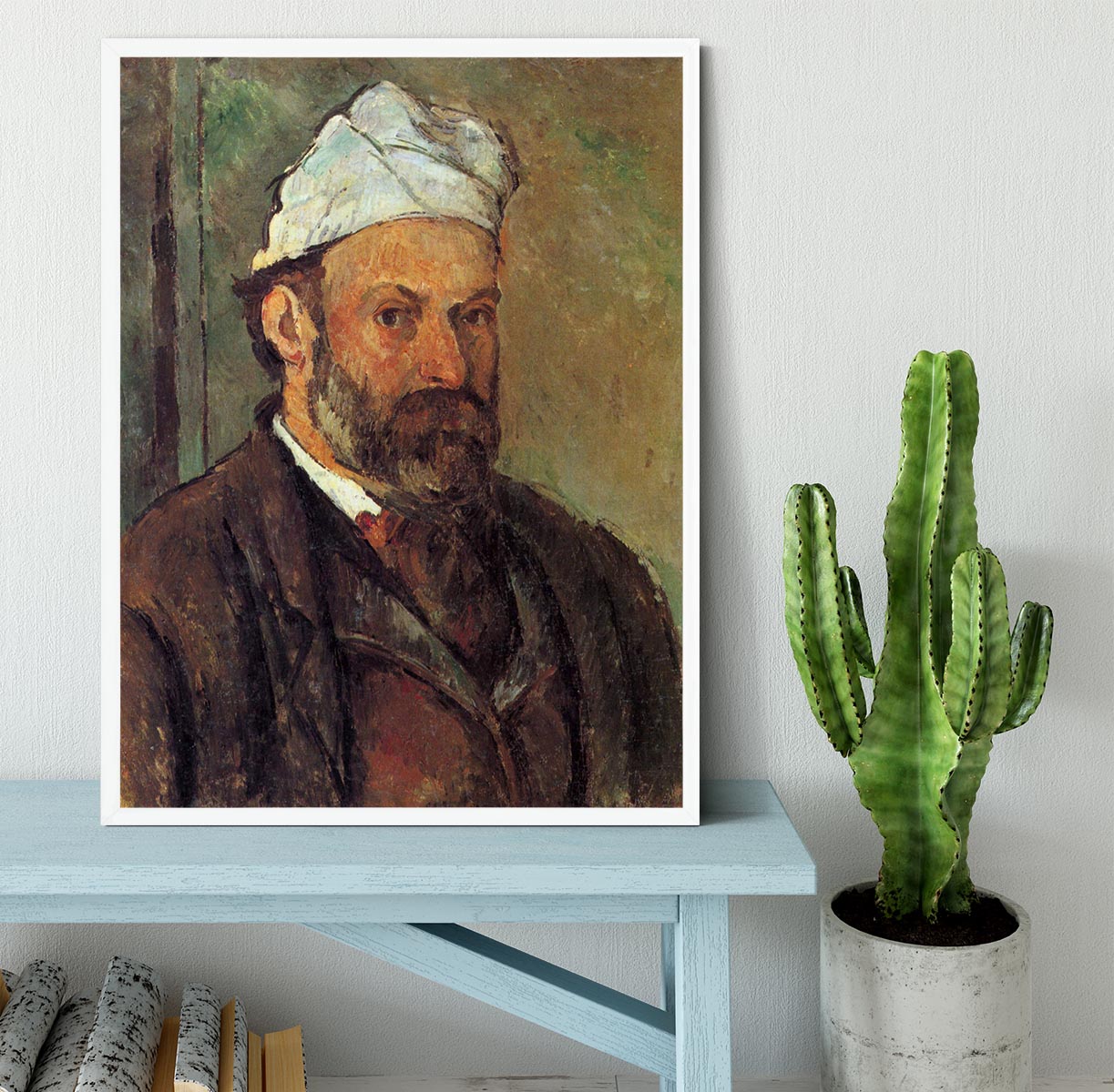 Self-portrait with a white turban by Cezanne Framed Print - Canvas Art Rocks -6