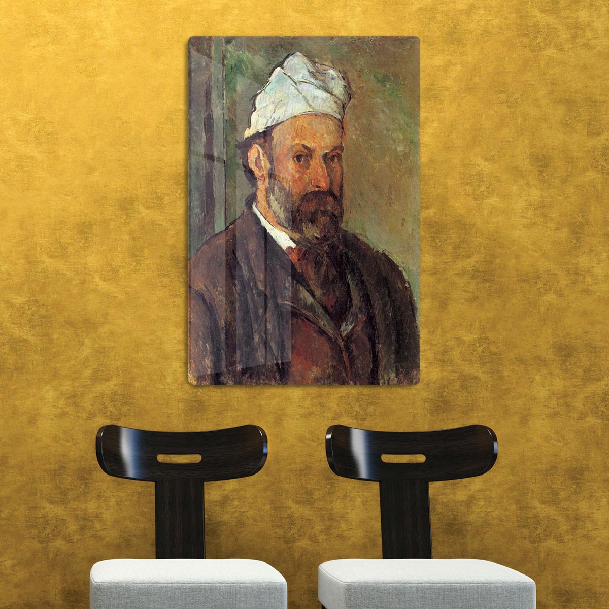 Self-portrait with a white turban by Cezanne Acrylic Block - Canvas Art Rocks - 2