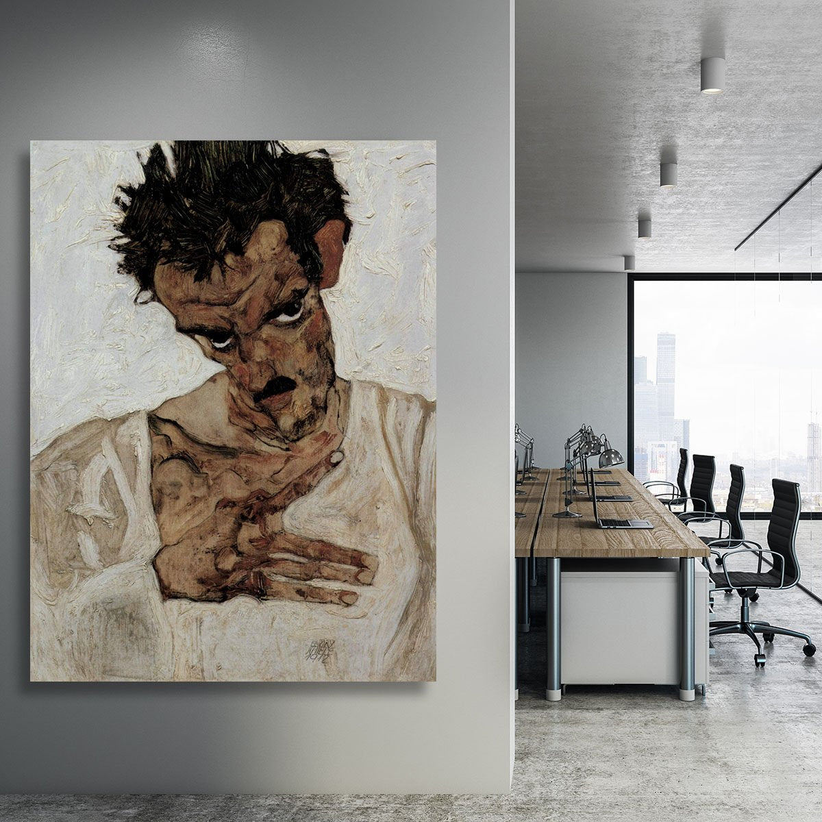 Self-portrait with lowered head by Egon Schiele Canvas Print or Poster