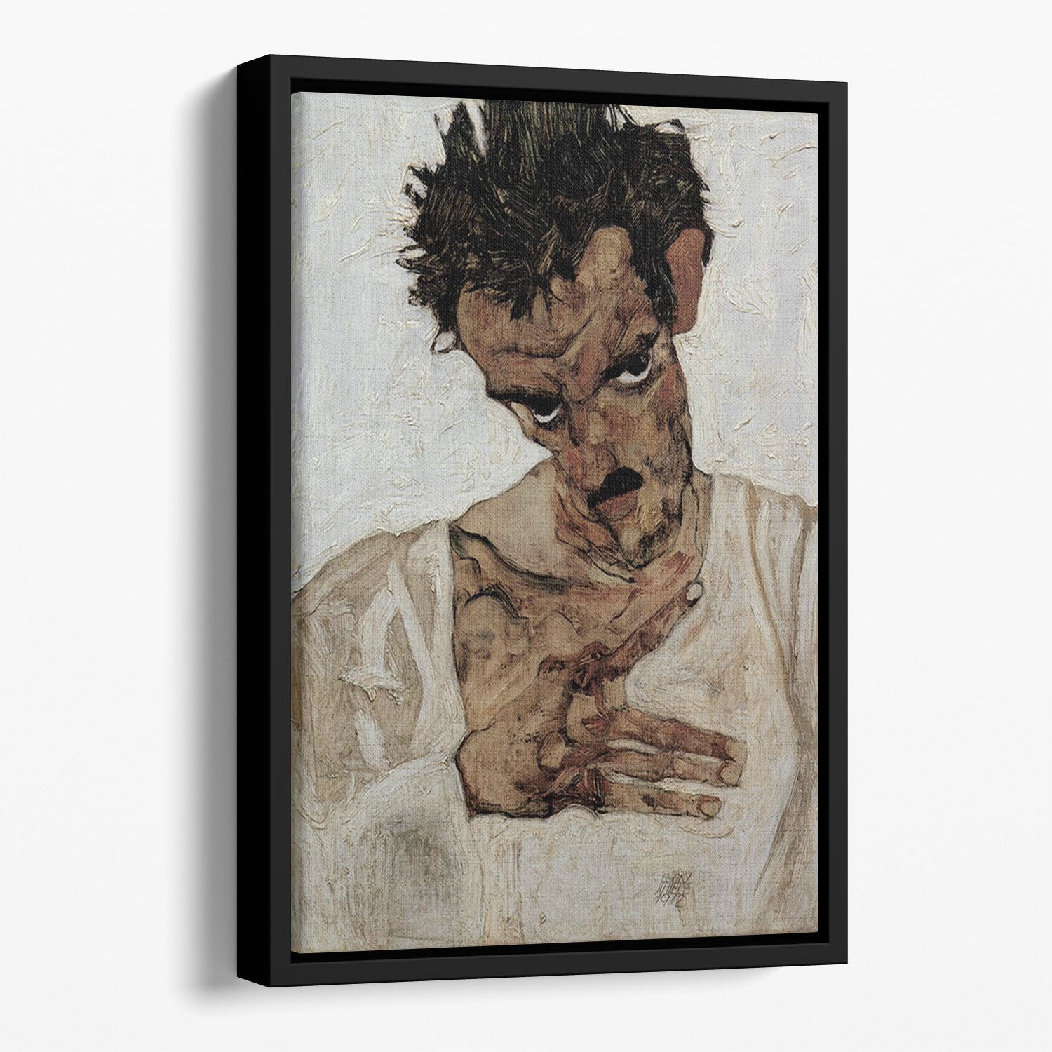 Self-portrait with lowered head by Egon Schiele Floating Framed Canvas