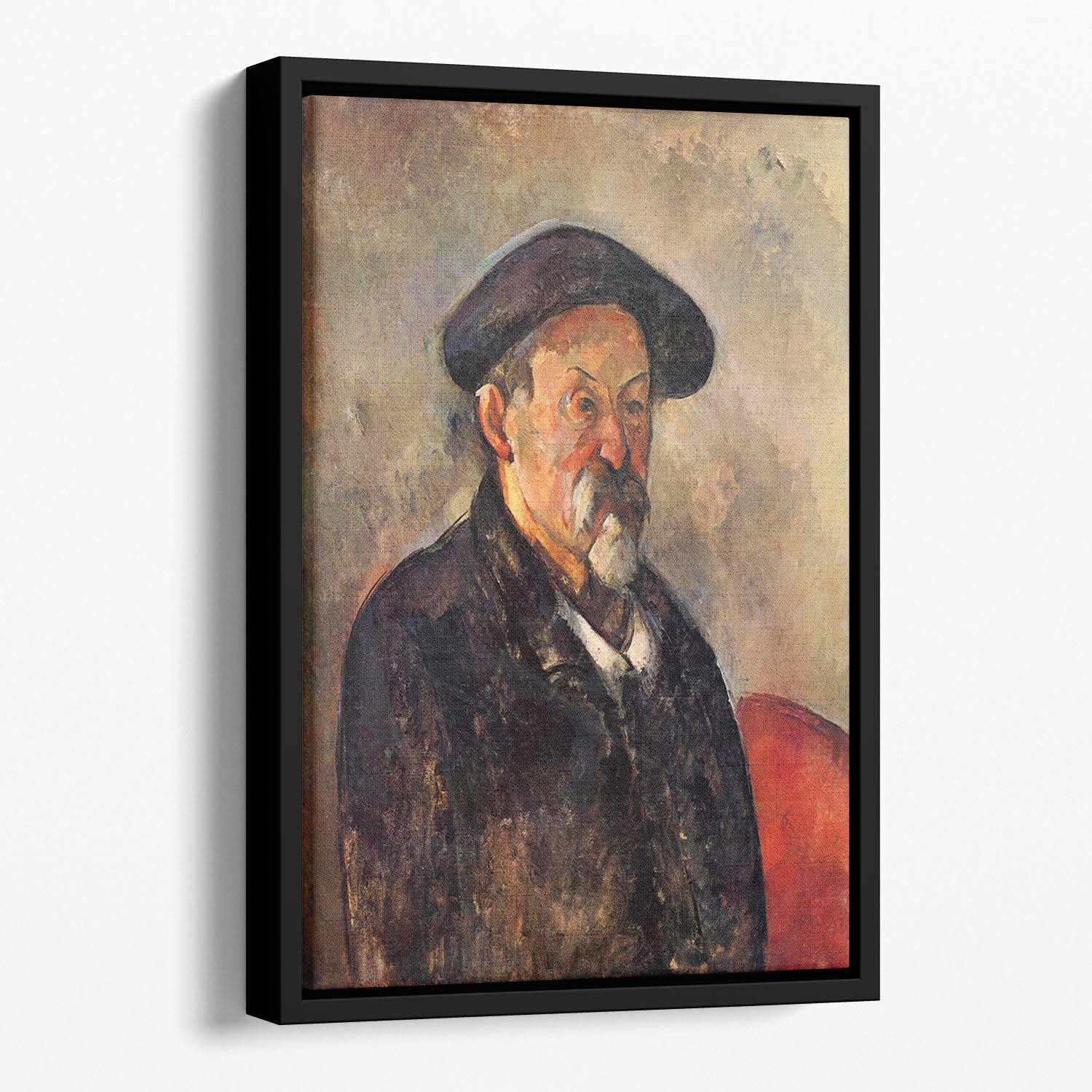 Self Portrait with Beret by Cezanne Floating Framed Canvas - Canvas Art Rocks - 1
