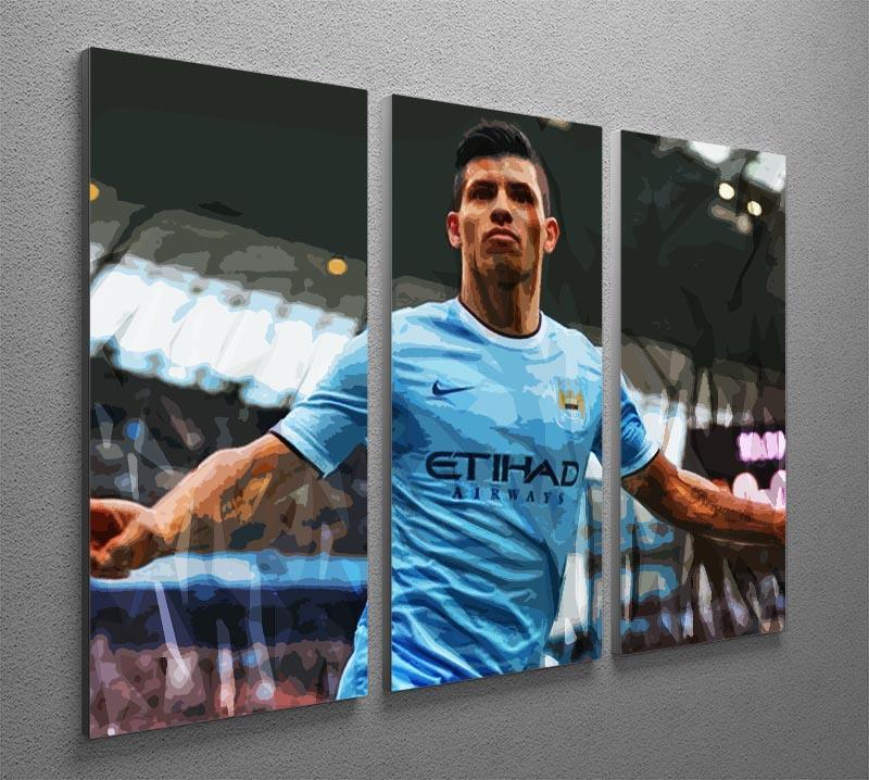 Sergio Aguero Manchester City 3 Split Panel Canvas Print - Canvas Art Rocks - 2