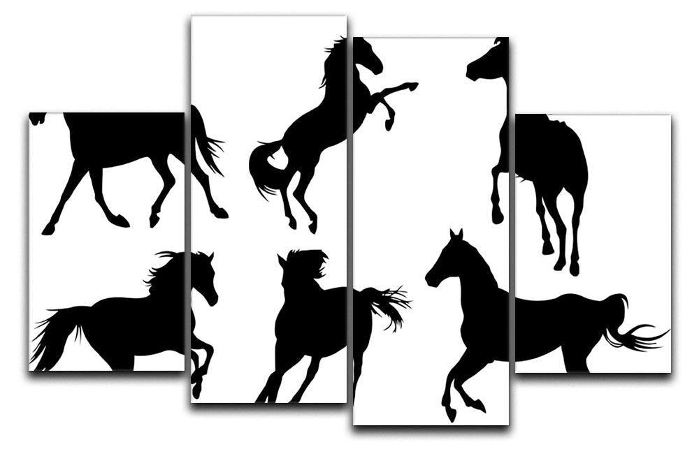 Set of horse silhouette collection 4 Split Panel Canvas - Canvas Art Rocks - 1