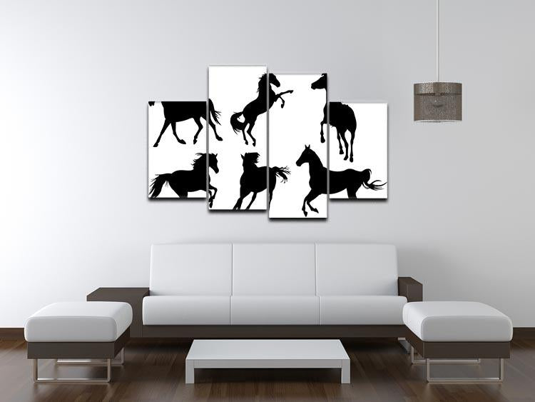 Set of horse silhouette collection 4 Split Panel Canvas - Canvas Art Rocks - 3
