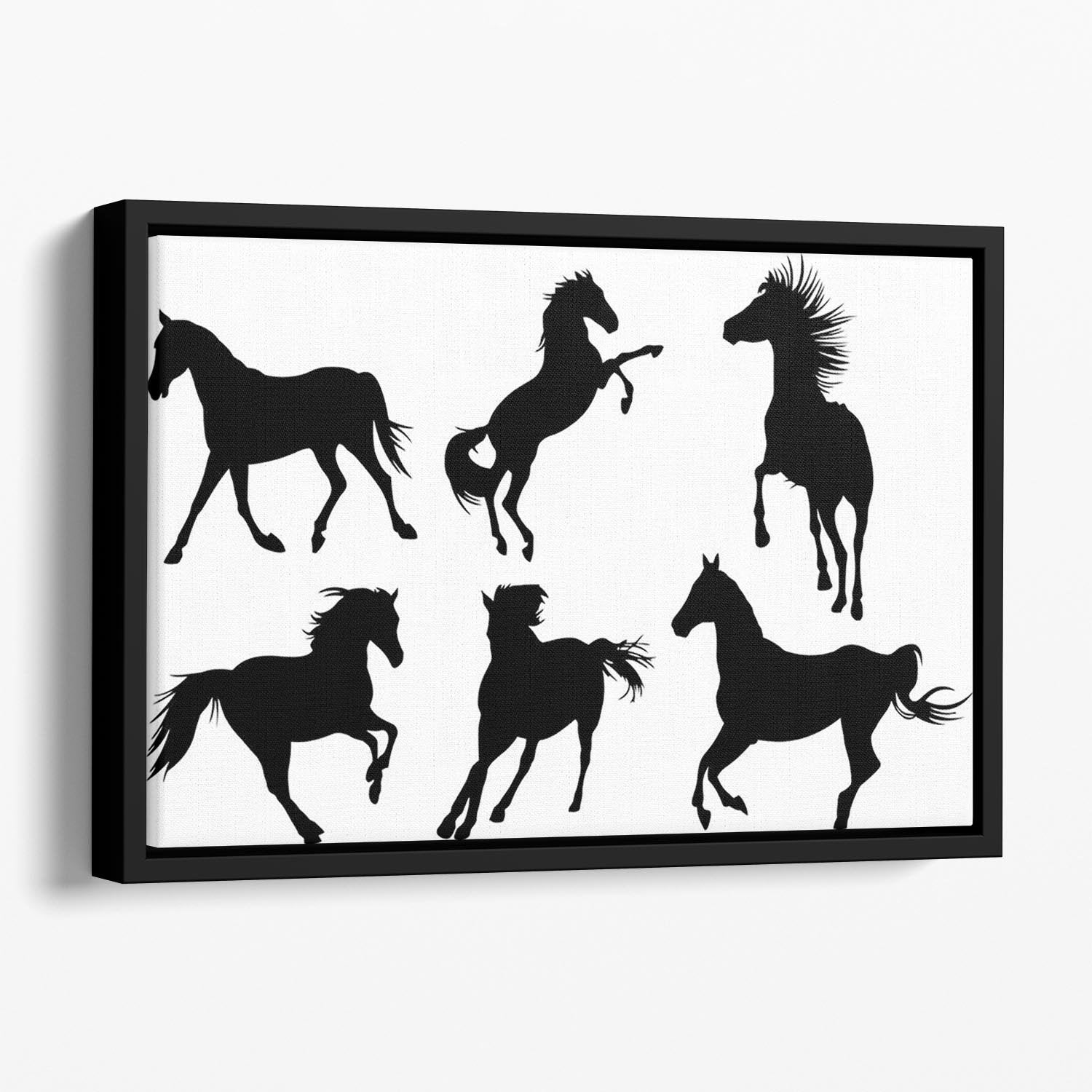 Set of horse silhouette collection Floating Framed Canvas - Canvas Art Rocks - 1