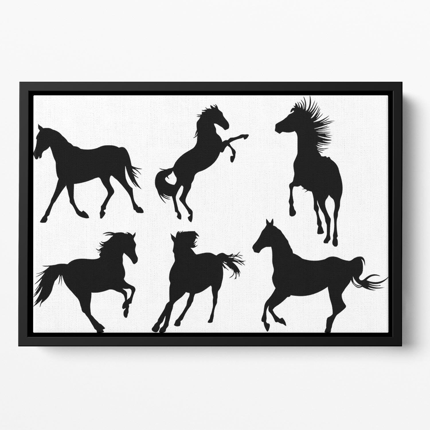 Set of horse silhouette collection Floating Framed Canvas - Canvas Art Rocks - 2
