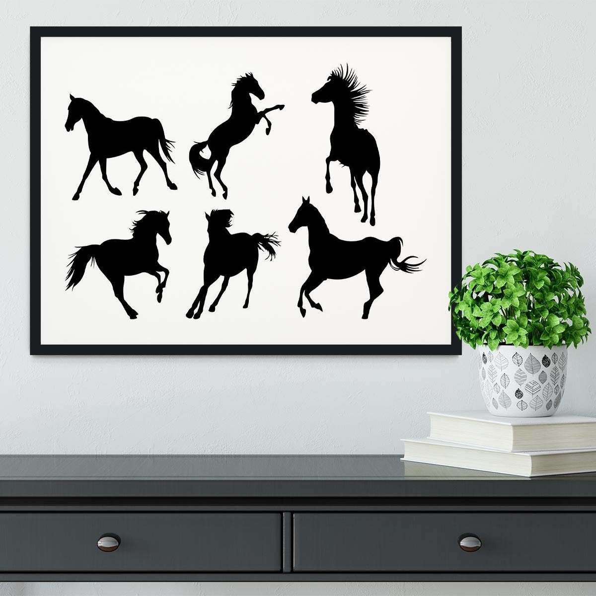 Set of horse silhouette collection Framed Print - Canvas Art Rocks - 1