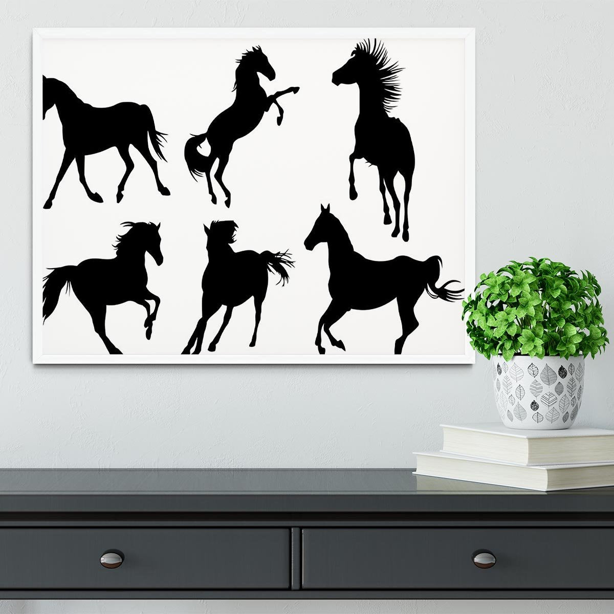 Set of horse silhouette collection Framed Print - Canvas Art Rocks -6
