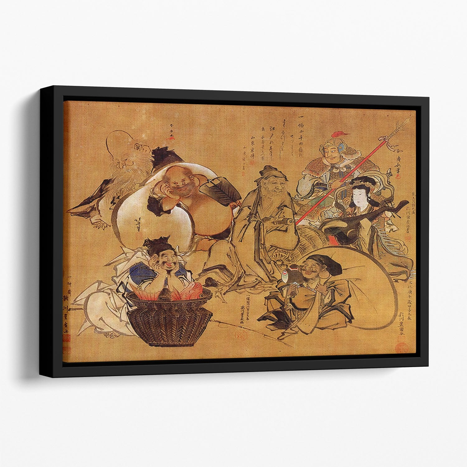 Seven gods of fortune by Hokusai Floating Framed Canvas