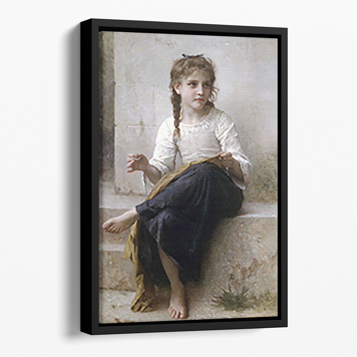 Sewing By Bouguereau Floating Framed Canvas
