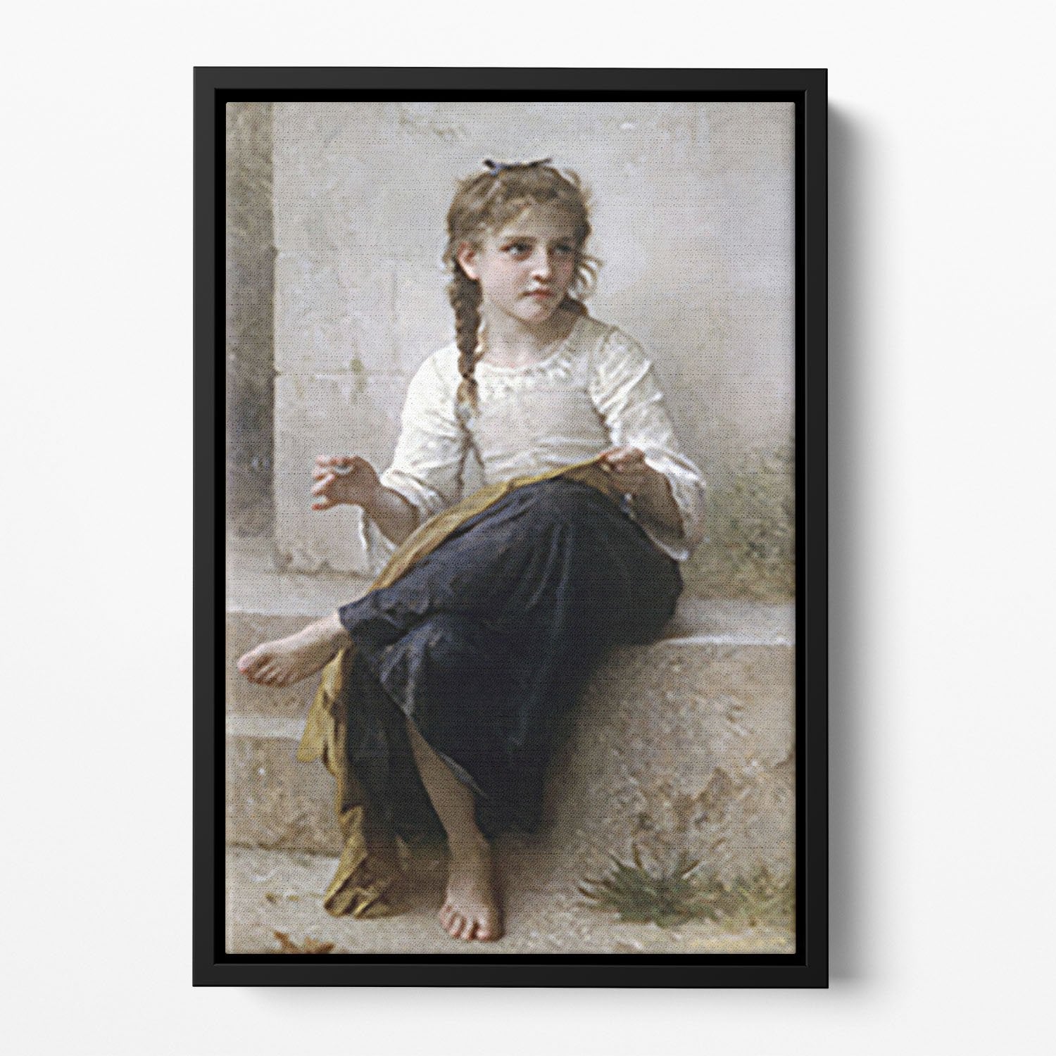 Sewing By Bouguereau Floating Framed Canvas