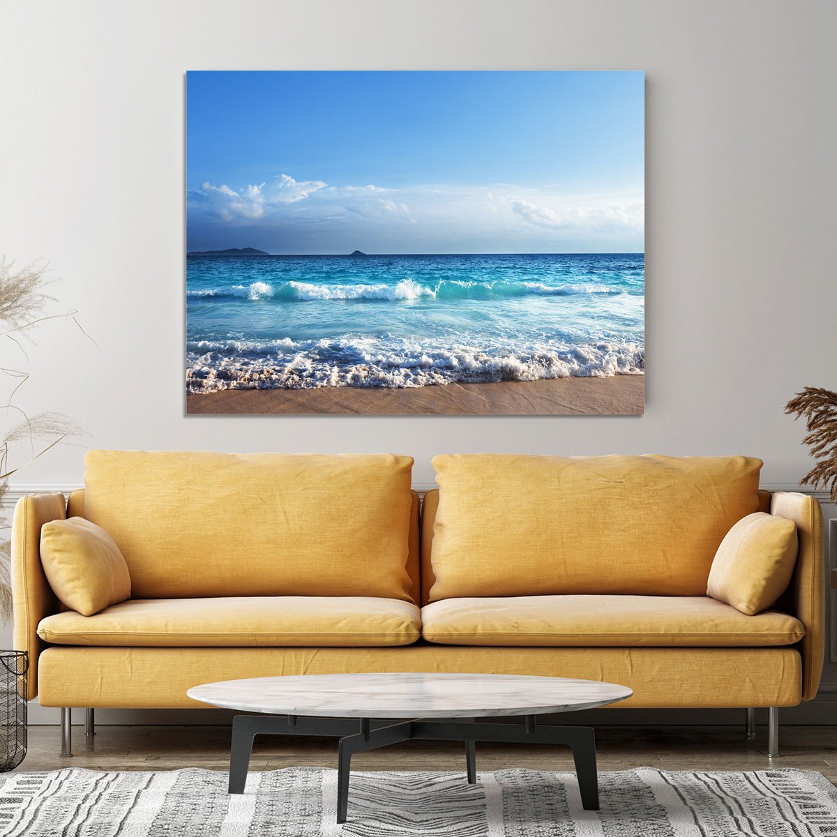 Seychelles beach in sunset time Canvas Print or Poster