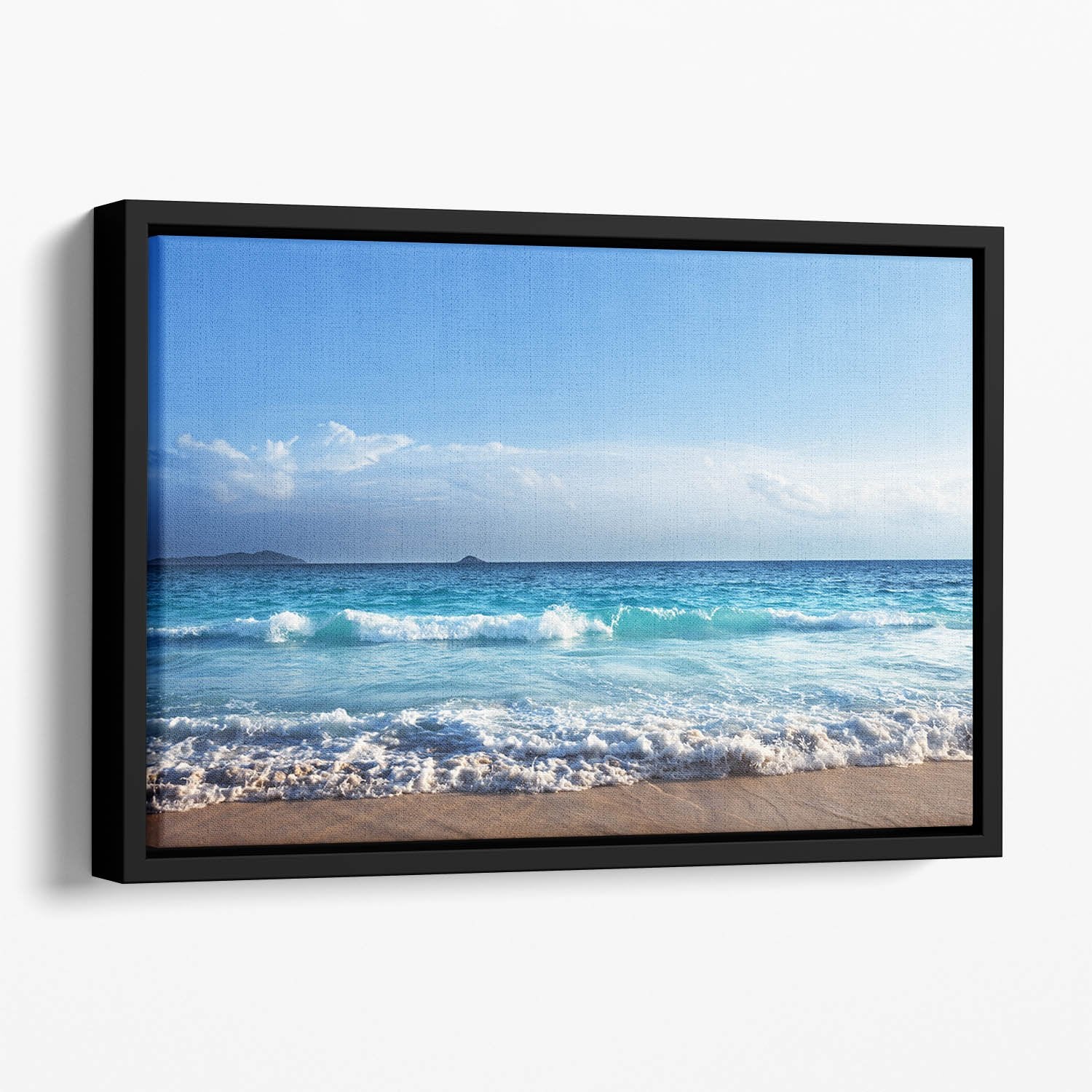 Seychelles beach in sunset time Floating Framed Canvas