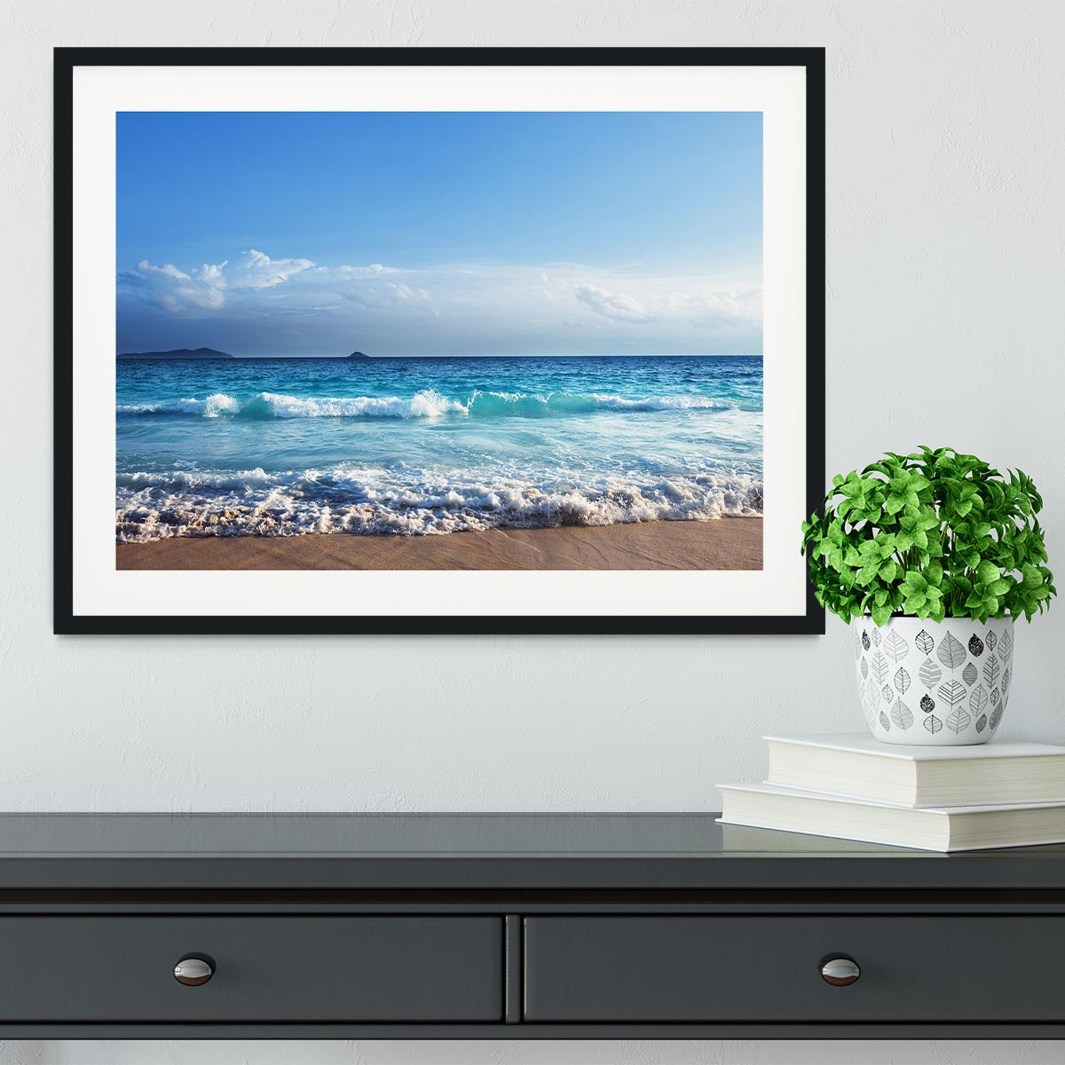 Seychelles beach in sunset time Framed Print - Canvas Art Rocks - 1