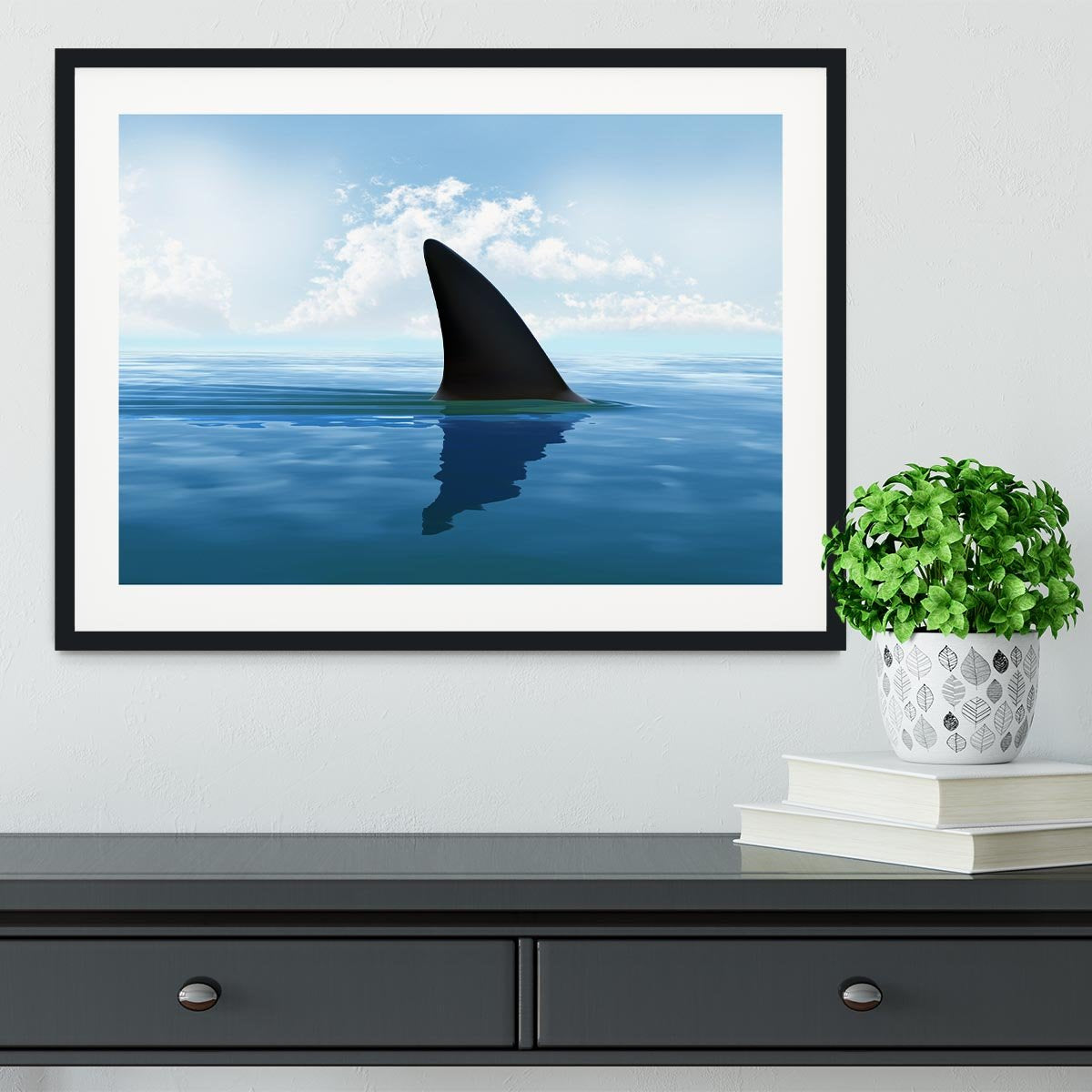 Shark fin above water Framed Print - Canvas Art Rocks - 1