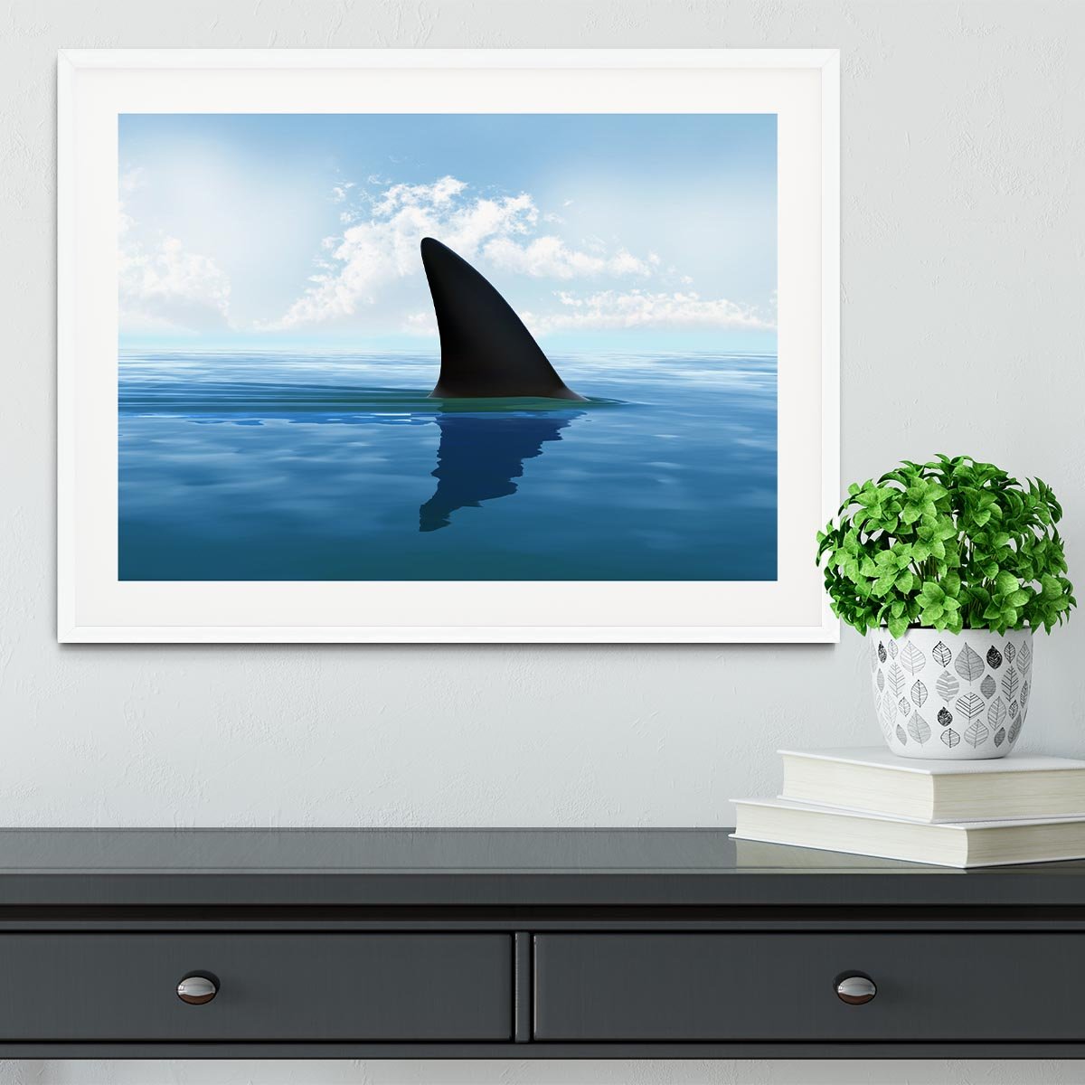 Shark fin above water Framed Print - Canvas Art Rocks - 5