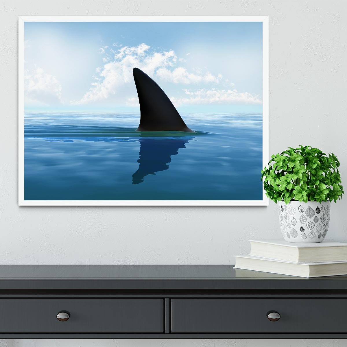 Shark fin above water Framed Print - Canvas Art Rocks -6