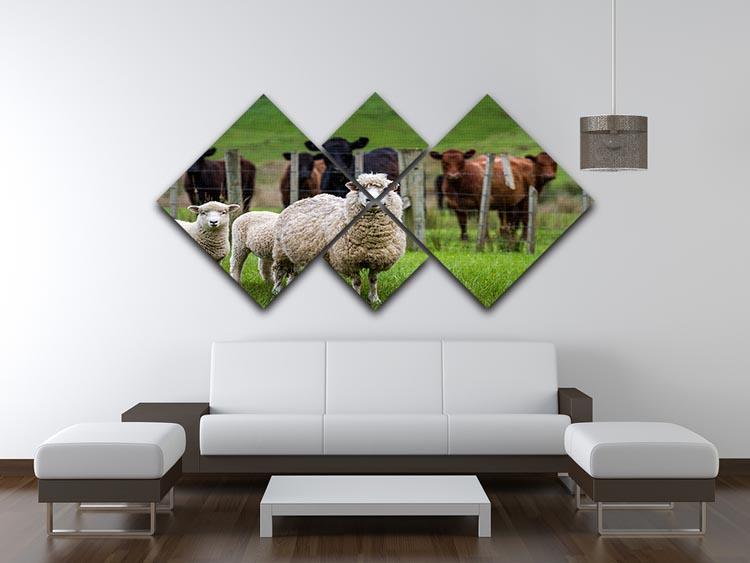 Sheep and cows 4 Square Multi Panel Canvas - Canvas Art Rocks - 3