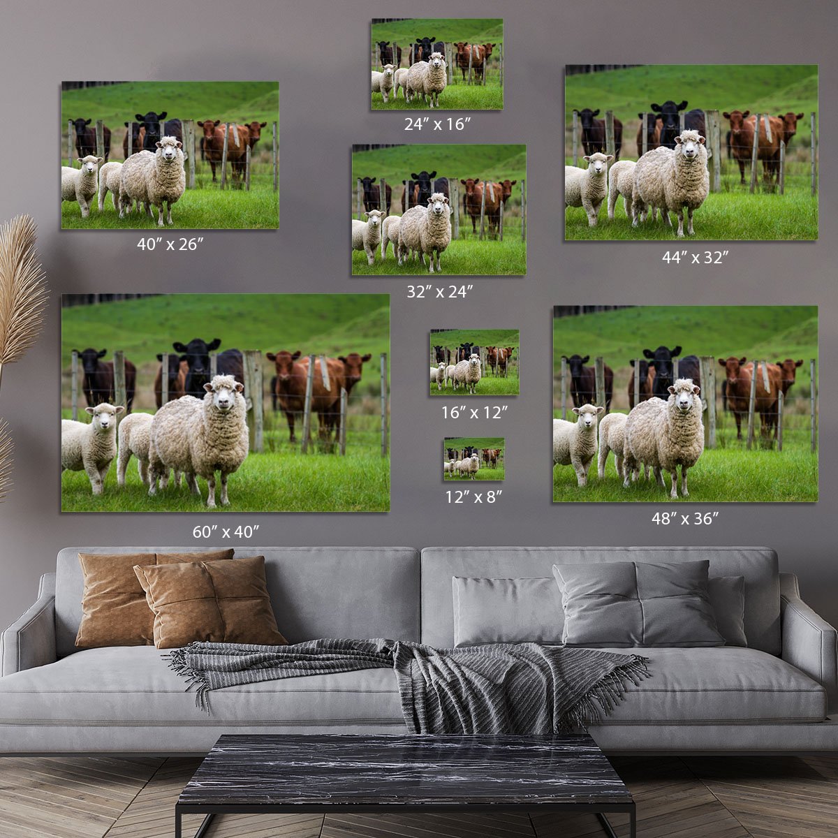 Sheep and cows Canvas Print or Poster