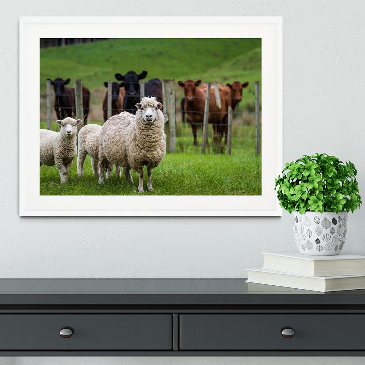 Sheep and cows Framed Print - Canvas Art Rocks - 5