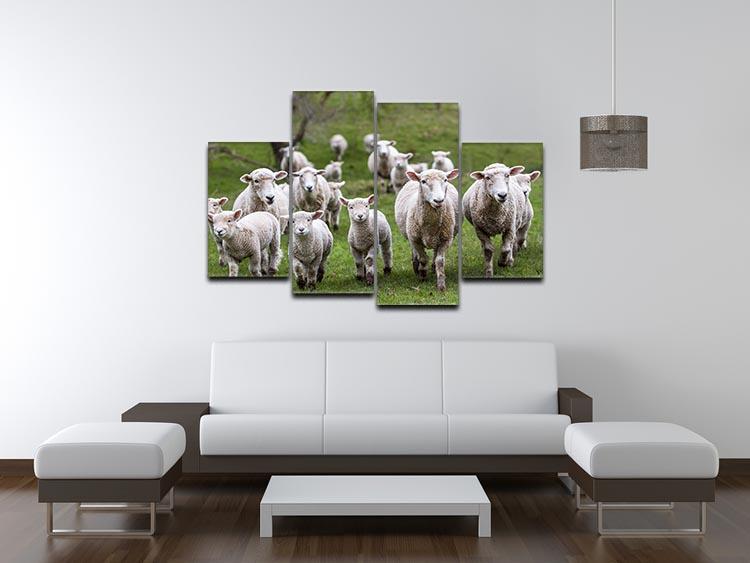 Sheep and lambs in paddock 4 Split Panel Canvas - Canvas Art Rocks - 3