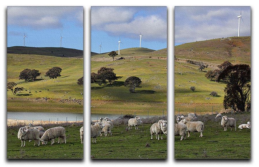 Sheep grazing below the Blayney to Carcoar windfarm 3 Split Panel Canvas Print - Canvas Art Rocks - 1