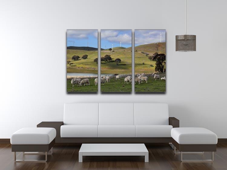 Sheep grazing below the Blayney to Carcoar windfarm 3 Split Panel Canvas Print - Canvas Art Rocks - 3