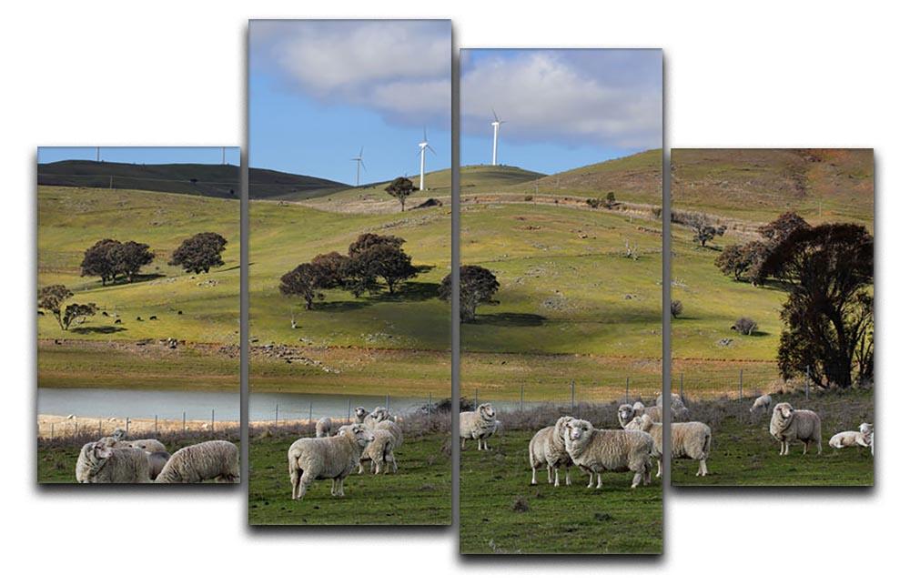 Sheep grazing below the Blayney to Carcoar windfarm 4 Split Panel Canvas - Canvas Art Rocks - 1