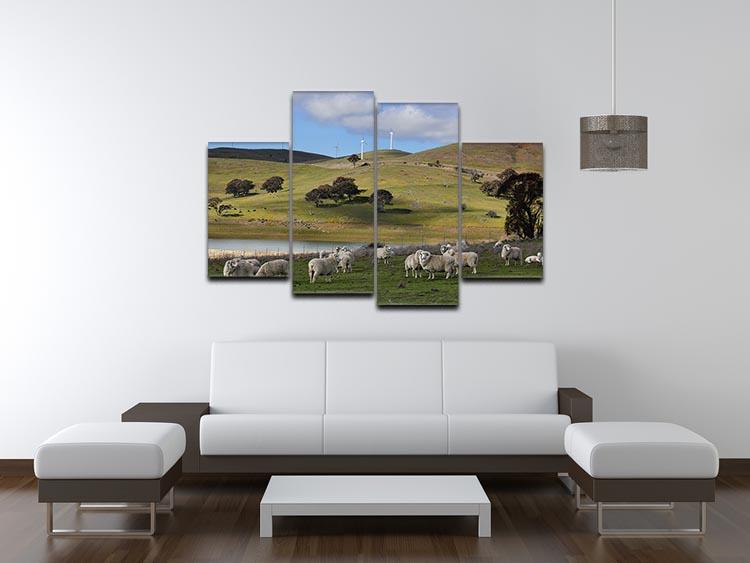Sheep grazing below the Blayney to Carcoar windfarm 4 Split Panel Canvas - Canvas Art Rocks - 3