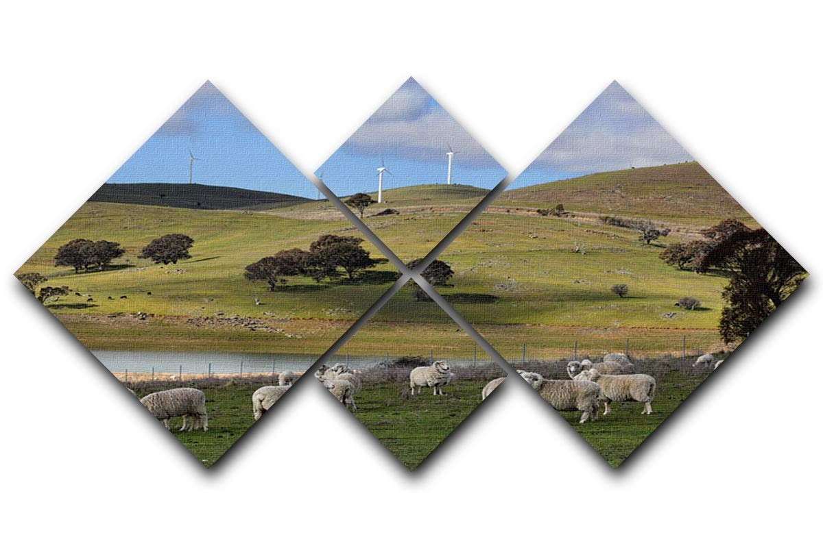Sheep grazing below the Blayney to Carcoar windfarm 4 Square Multi Panel Canvas - Canvas Art Rocks - 1