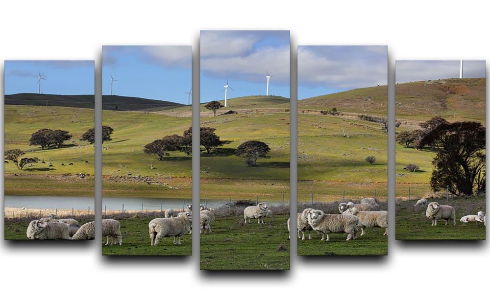 Sheep grazing below the Blayney to Carcoar windfarm 5 Split Panel Canvas - Canvas Art Rocks - 1