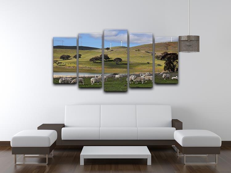 Sheep grazing below the Blayney to Carcoar windfarm 5 Split Panel Canvas - Canvas Art Rocks - 3