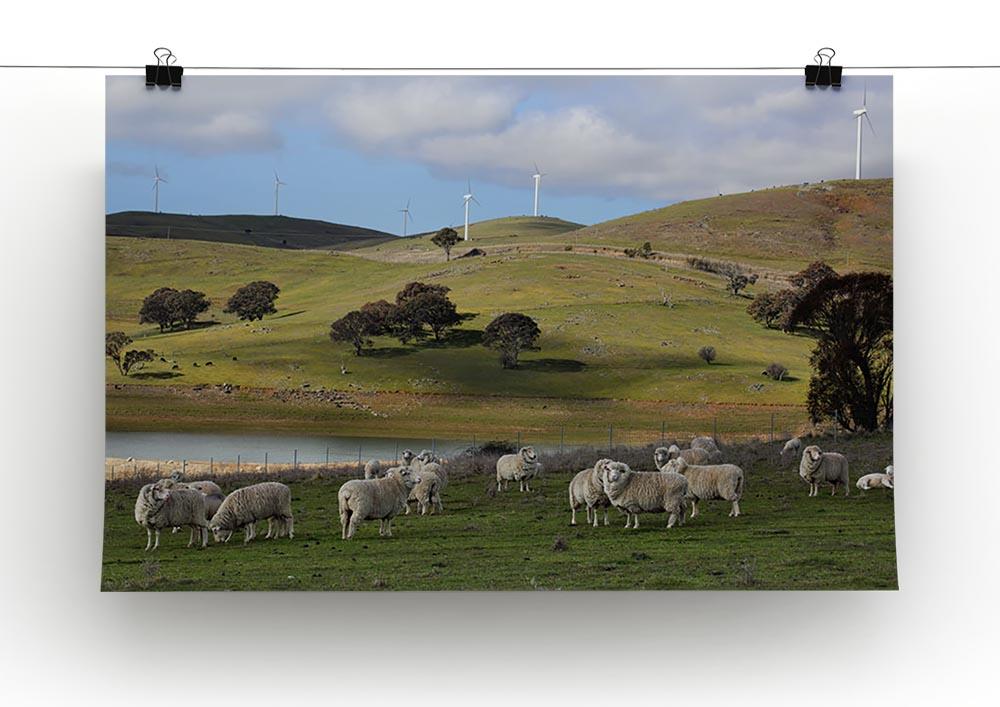 Sheep grazing below the Blayney to Carcoar windfarm Canvas Print or Poster - Canvas Art Rocks - 2