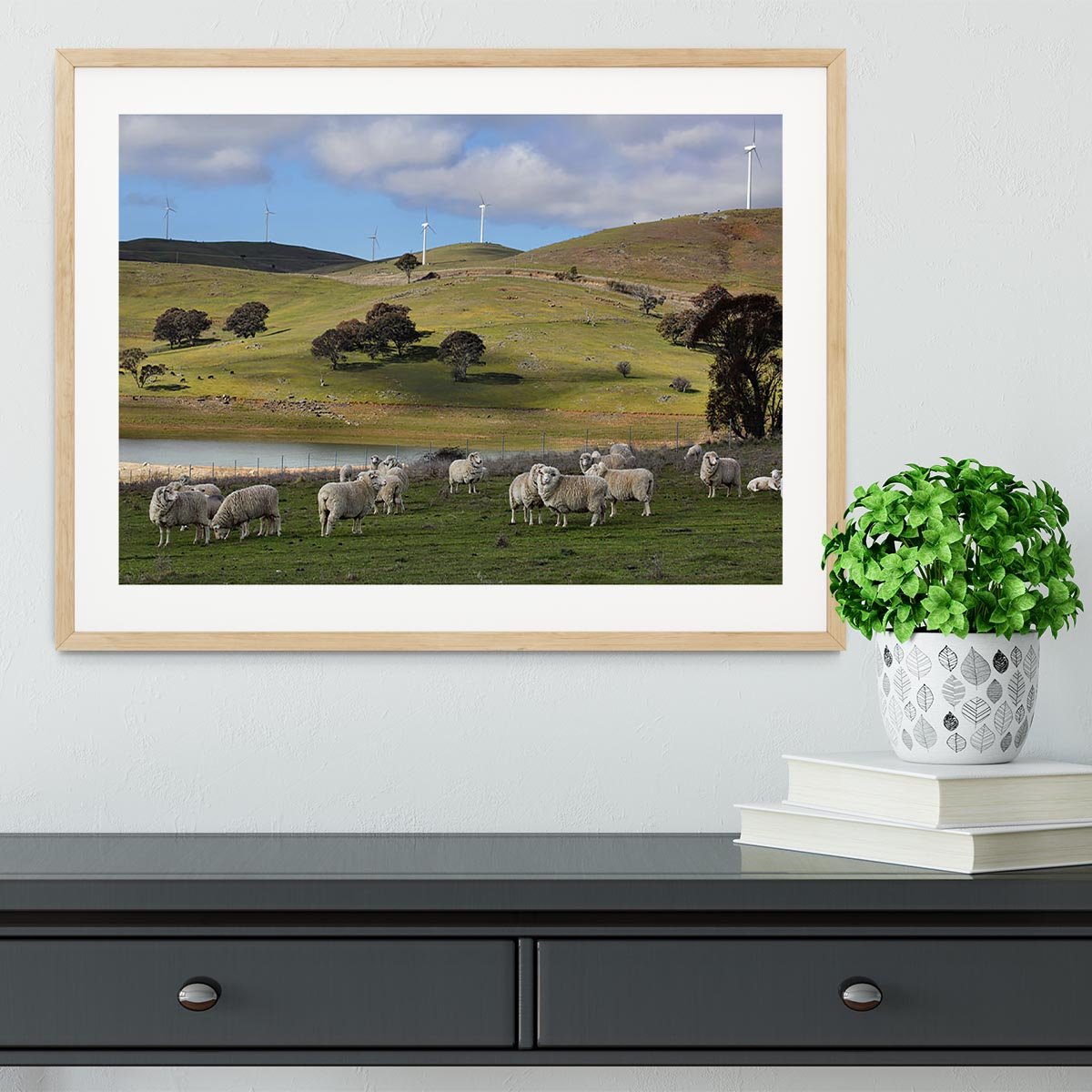 Sheep grazing below the Blayney to Carcoar windfarm Framed Print - Canvas Art Rocks - 3