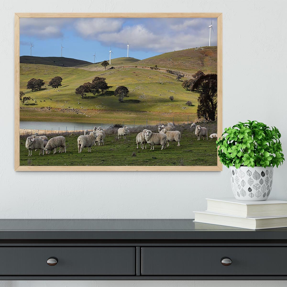 Sheep grazing below the Blayney to Carcoar windfarm Framed Print - Canvas Art Rocks - 4