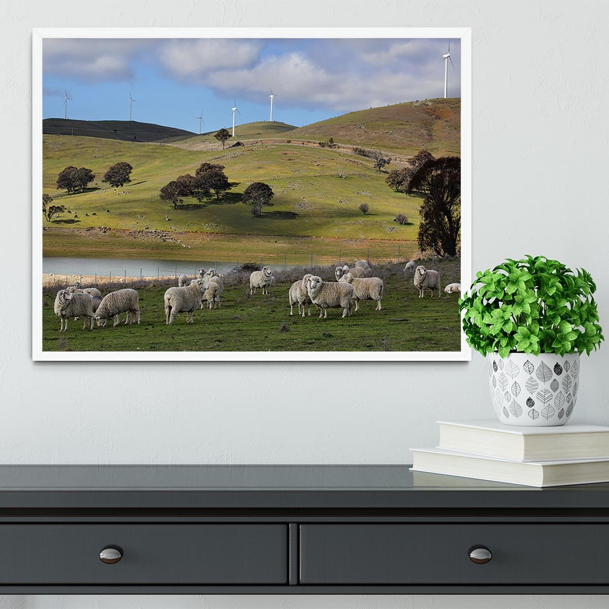 Sheep grazing below the Blayney to Carcoar windfarm Framed Print - Canvas Art Rocks -6