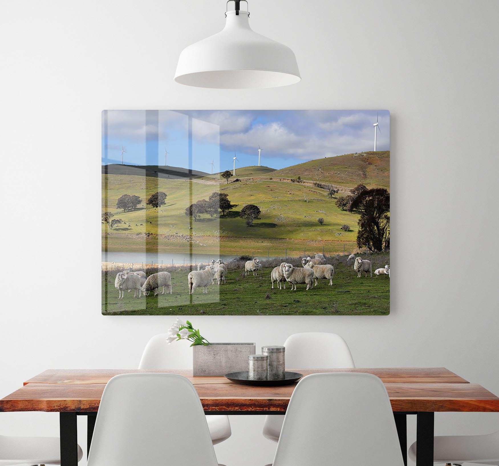 Sheep grazing below the Blayney to Carcoar windfarm HD Metal Print - Canvas Art Rocks - 2