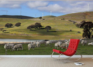 Sheep grazing below the Blayney to Carcoar windfarm Wall Mural Wallpaper - Canvas Art Rocks - 2