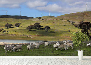 Sheep grazing below the Blayney to Carcoar windfarm Wall Mural Wallpaper - Canvas Art Rocks - 4