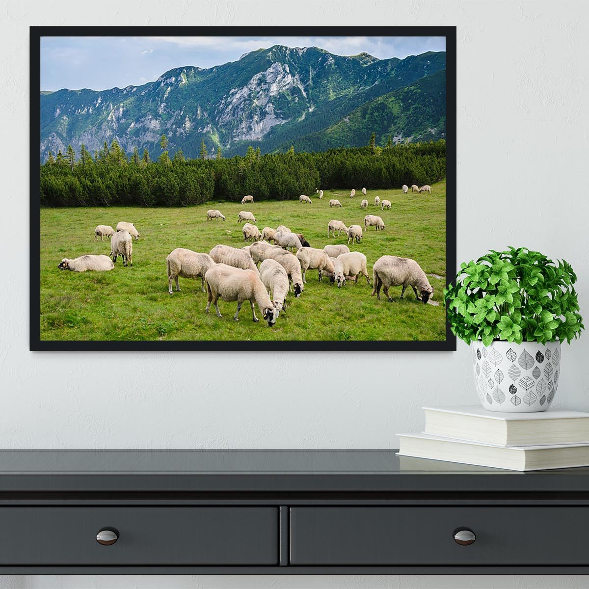 Sheep herds at alpine pastures Framed Print - Canvas Art Rocks - 2