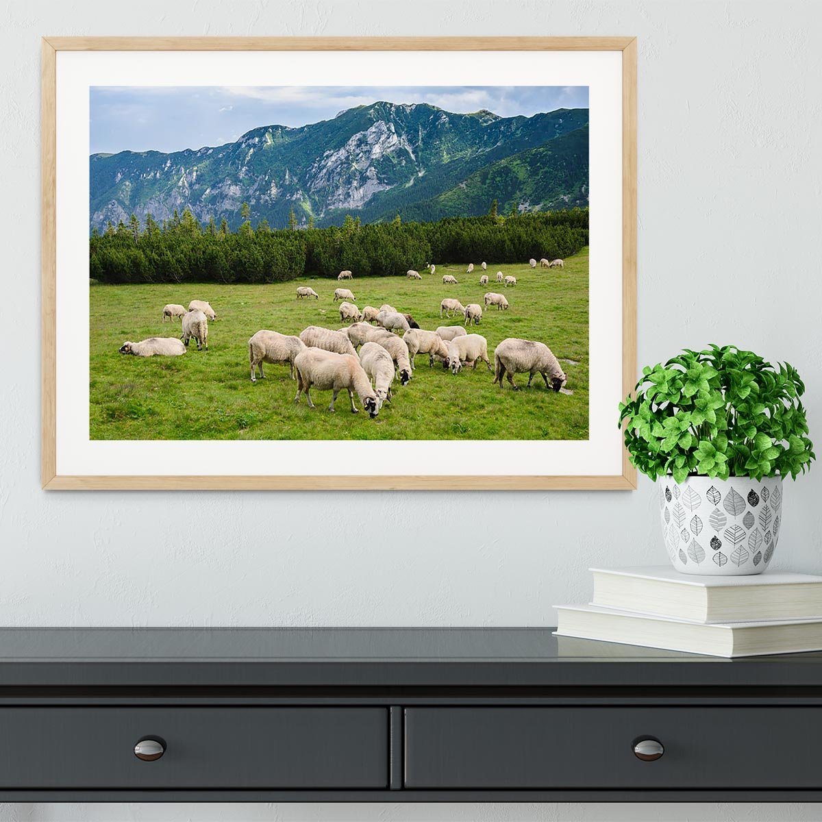 Sheep herds at alpine pastures Framed Print - Canvas Art Rocks - 3