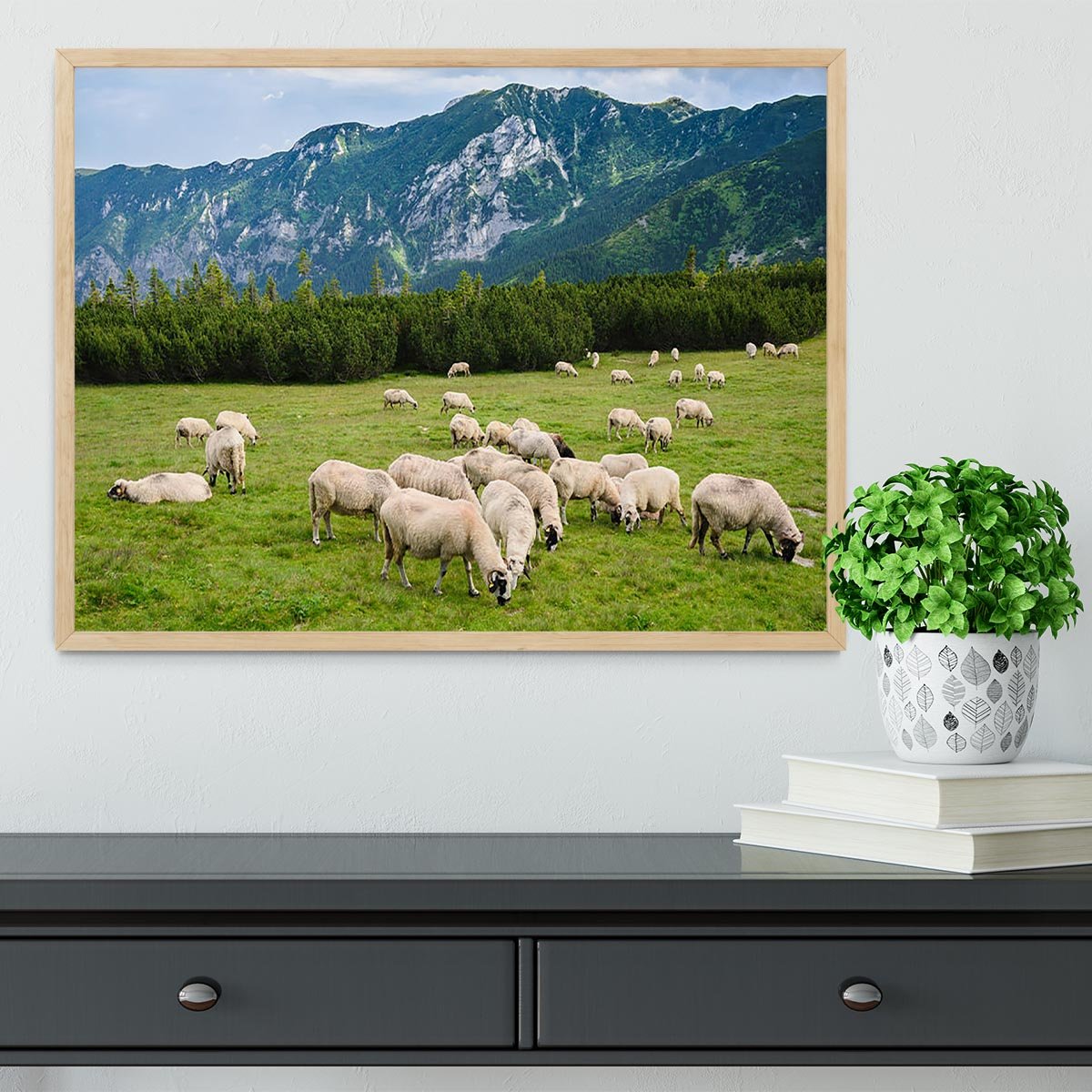 Sheep herds at alpine pastures Framed Print - Canvas Art Rocks - 4