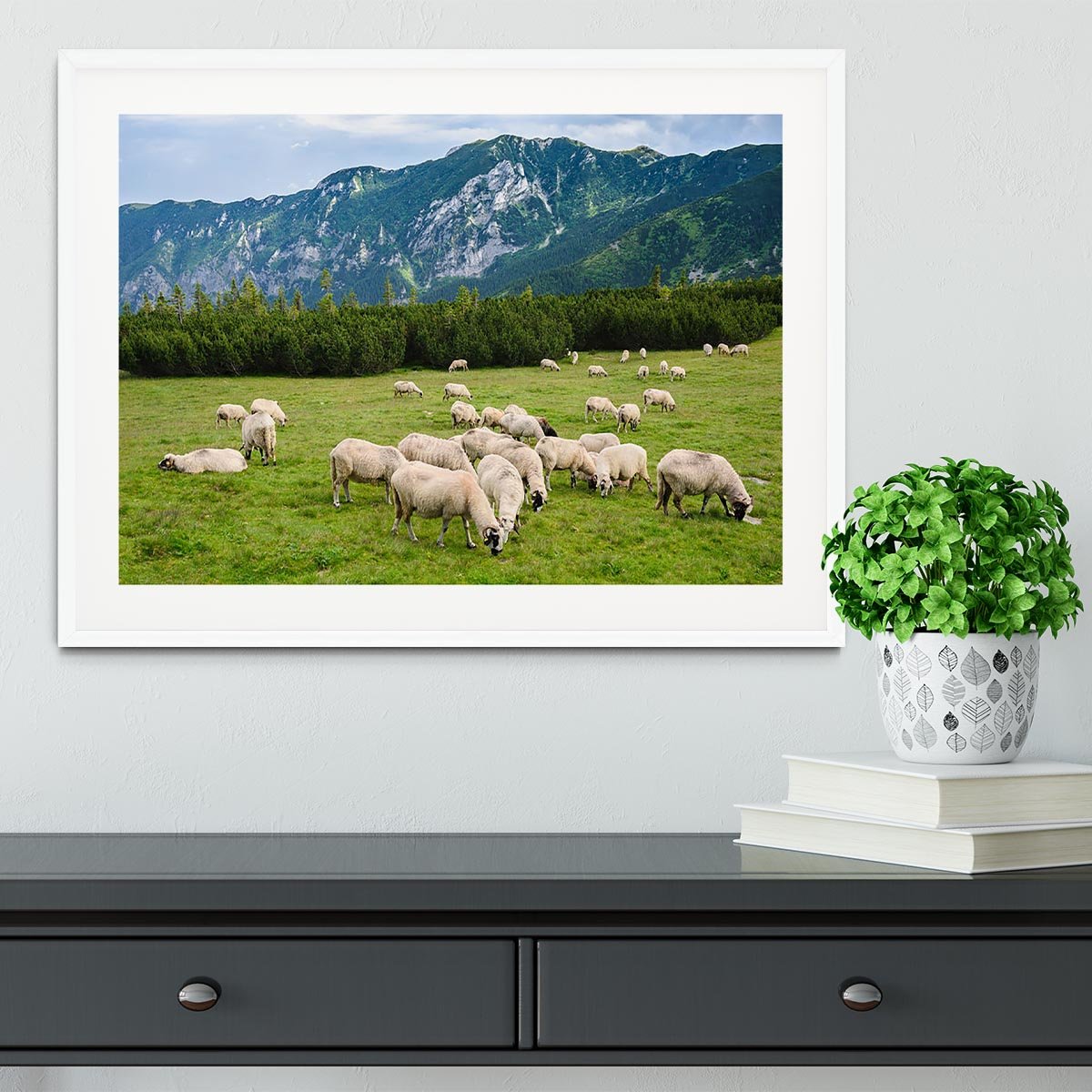 Sheep herds at alpine pastures Framed Print - Canvas Art Rocks - 5