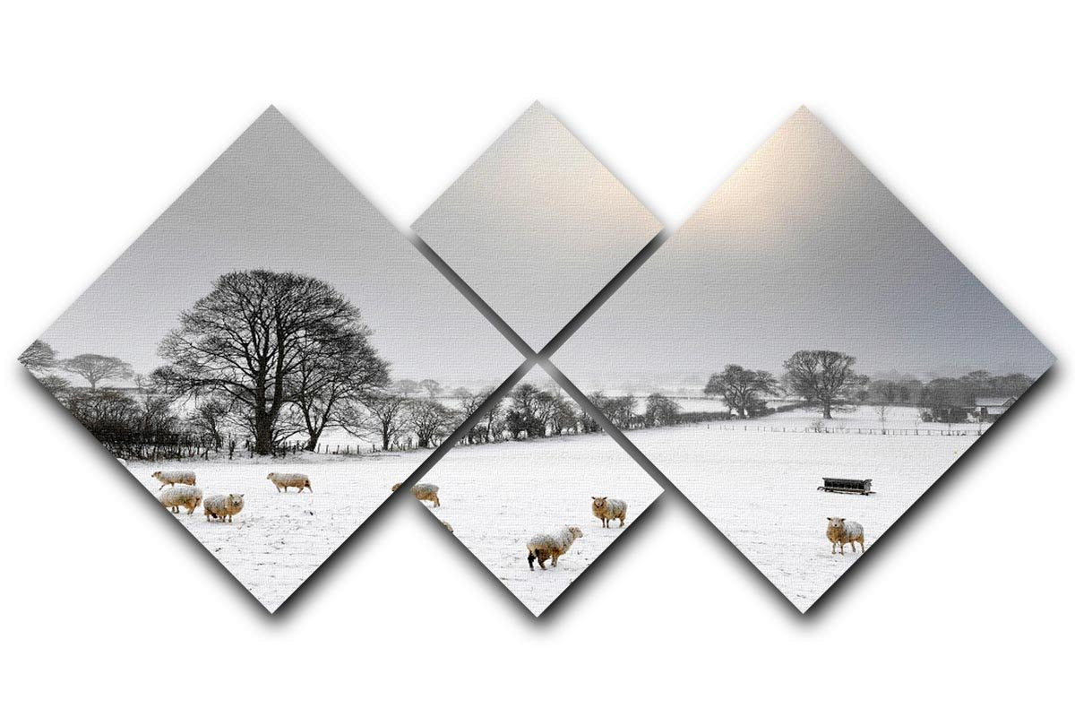 Sheep in the snow 4 Square Multi Panel Canvas - Canvas Art Rocks - 1